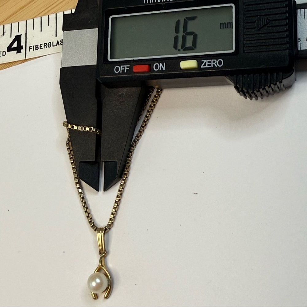Vintage 70’s Gold Filled Wishbone/Faux Pearl Pendant Box Chain Necklace 15.5” - Picture 9 of 15